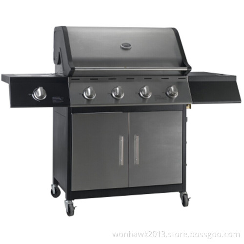 Black Powder Coated Trolley Gas Grill with 4 Main Burner